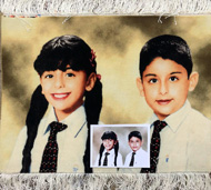 تابلو فرش دستباف چله ابریشم گل ابریشم تبریز چهره خواهر برادر دو قلو