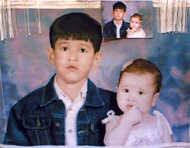 تابلو فرش دستباف چهره عکس خواهر برادر بصورت سفارشی در فرش نریمانی تبریز ، فرش خورشید تبریز